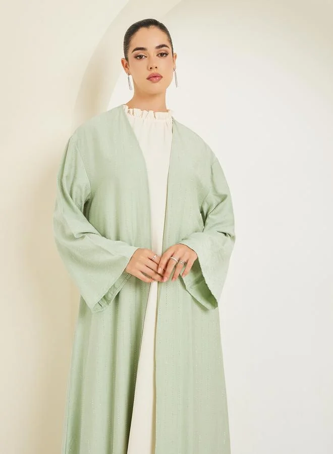 Styli Women Green Embellished Striped Abaya
